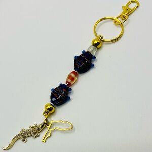 Florida Gator Keychain or Bag Charm Artisan made - ONE OF A KIND! Blue Orange UF